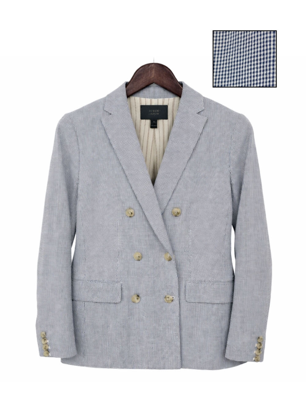 J. Crew Blue Gingham Blazer Double Breasted Tailored Preppy Cotton Jacket